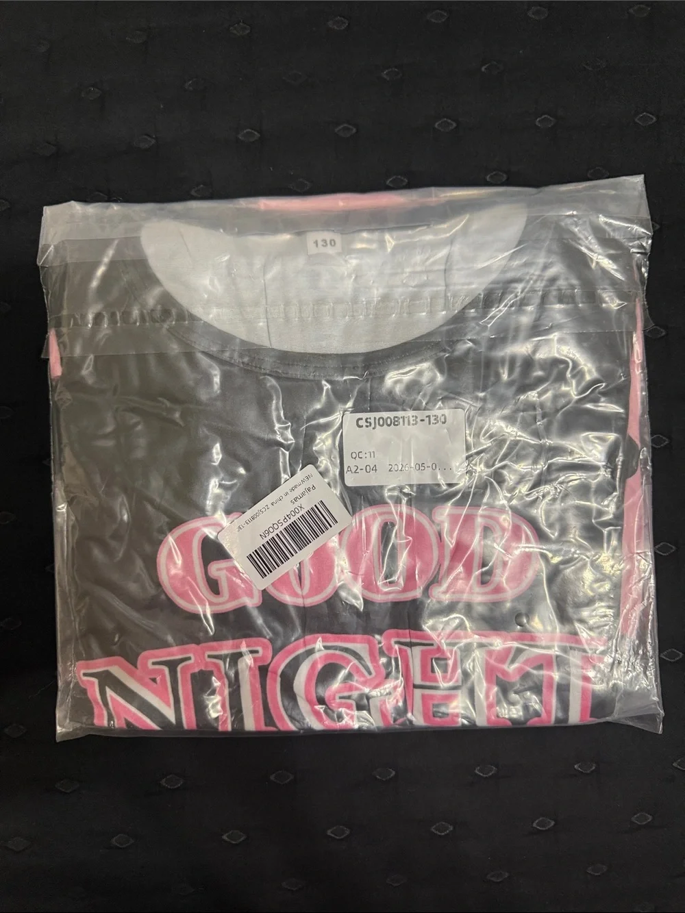 Amazon Kids Pajama Set Black Top Pink Shorts 'Good Night'